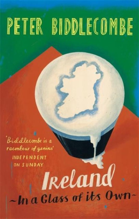 Boekomslag: een glas bier met de vorm van Ierland in het schuim, op een oranje en groene achtergrond.