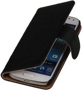 Washed Leer Bookstyle Wallet Case Hoesje voor Galaxy Core i8260 Zwart