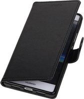 Huawei P8 Lite Portemonnee Hoesje Booktype Wallet Case Zwart + Gratis CSC Touwtjes voor Telefoon Hoesjes, Fluitje of Badge Zwart
