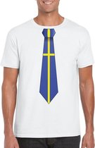 Wit t-shirt met Zweden vlag stropdas heren M