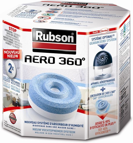 Foto: Rubson aero 360 navullingen neutral 2 stuks vochtvreter luchtontvochtiger navul tabs vochtvreter badkamer tabs vochtvreter tabs binnenhuis badkamer 