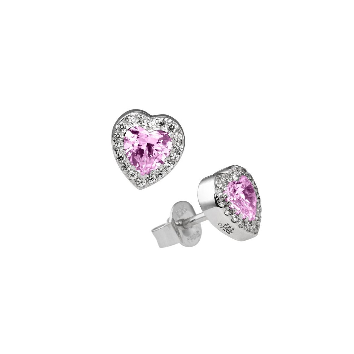Diamonfire - Zilveren oorknoppen Signatures - Zirkonia - Hart - Entourage - Roze
