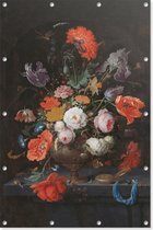 Stilleven met bloemen en een horloge | Abraham Mignon | ca. 1660 - ca. 1679 | Kunst | Tuindoek | Tuindecoratie | 60CM x 90CM | Tuinposter | Spandoek | Oude meesters