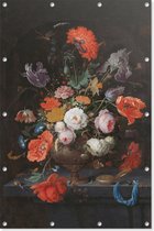 Stilleven met bloemen en een horloge | Abraham Mignon | ca. 1660 - ca. 1679 | Kunst | Tuindoek | Tuindecoratie | 100CM x 150CM | Tuinposter | Spandoek | Oude meester