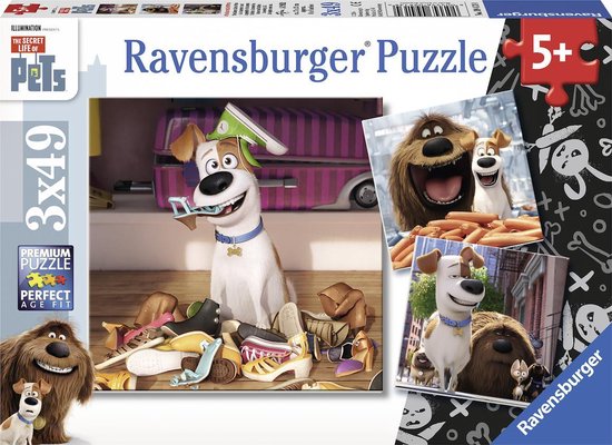 Ravensburger Secret Life of Pets. Als de kat van huis is… Drie puzzels van 49 stukjes - kinderpuzzel
