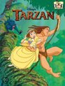 Disney's Tarzan filmstrip met Tarzan die Jane vasthoudt, terwijl ze aan een liaan slingeren.