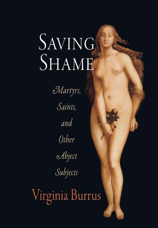 Boek 'Saving Shame' met op de kaft een schilderij van een naakte vrouw.