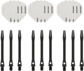 Darts Set - 3 sets - XS100 Poly - Wit - Darts flights - plus 3 sets - aluminium - darts shafts - zwart - medium