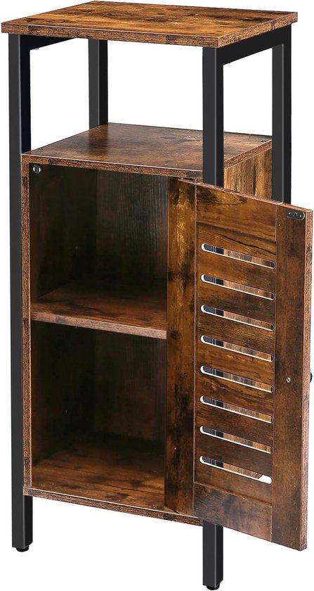 Foto: Furnibella bijzetkast commode kast zijkast met verstelbare planken keukenkast met lamellendeur stalen geraamte woonkamer keuken badkamer vintage ebf13cw01