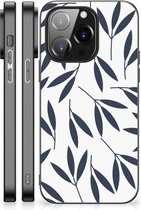 Back Case Siliconen Hoesje met Foto iPhone 14 Pro Smartphone Hoesje met Zwarte rand Leaves Blue