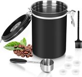 Koffieblik luchtdicht 1.8L koffiebus roestvrij staal  aromadicht vacuüm koffiebox met lepel voorraaddoos voor koffiepoeder thee cacao