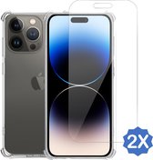 Geschikt voor iPhone 14 Pro Max Hoesje + 2x Screenprotector – Gehard Glas Cover + Shock Proof Case – Transparant