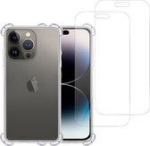 Hoesje geschikt voor iPhone 14 Pro Max + 2x Screenprotector – Tempered Glass - Extreme Shock Case Transparant