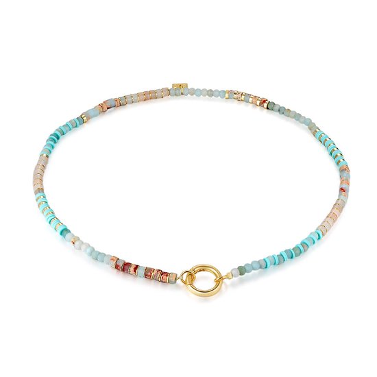 Twice As Nice Collier haute couture, pierres semi-précieuses, perles fimo, turquoise, blanc 40 cm