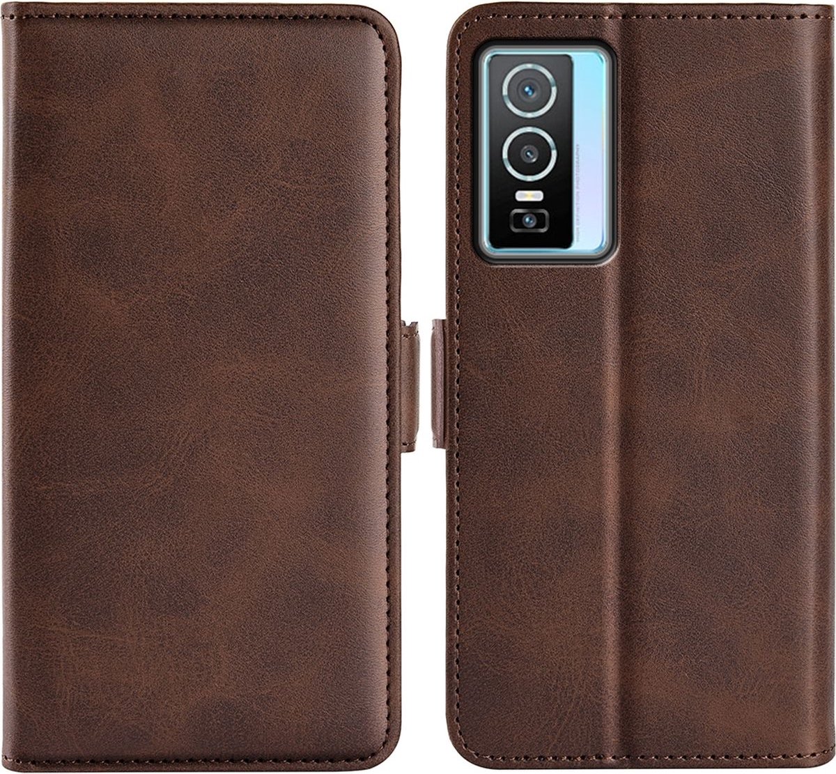 Mobigear Telefoonhoesje geschikt voor Vivo Y76 Hoesje | Mobigear Slim Magnet Bookcase Portemonnee | Pasjeshouder voor 3 Pasjes | Telefoonhoesje voor Pinpas / OV Kaart / Rijbewijs - Bruin