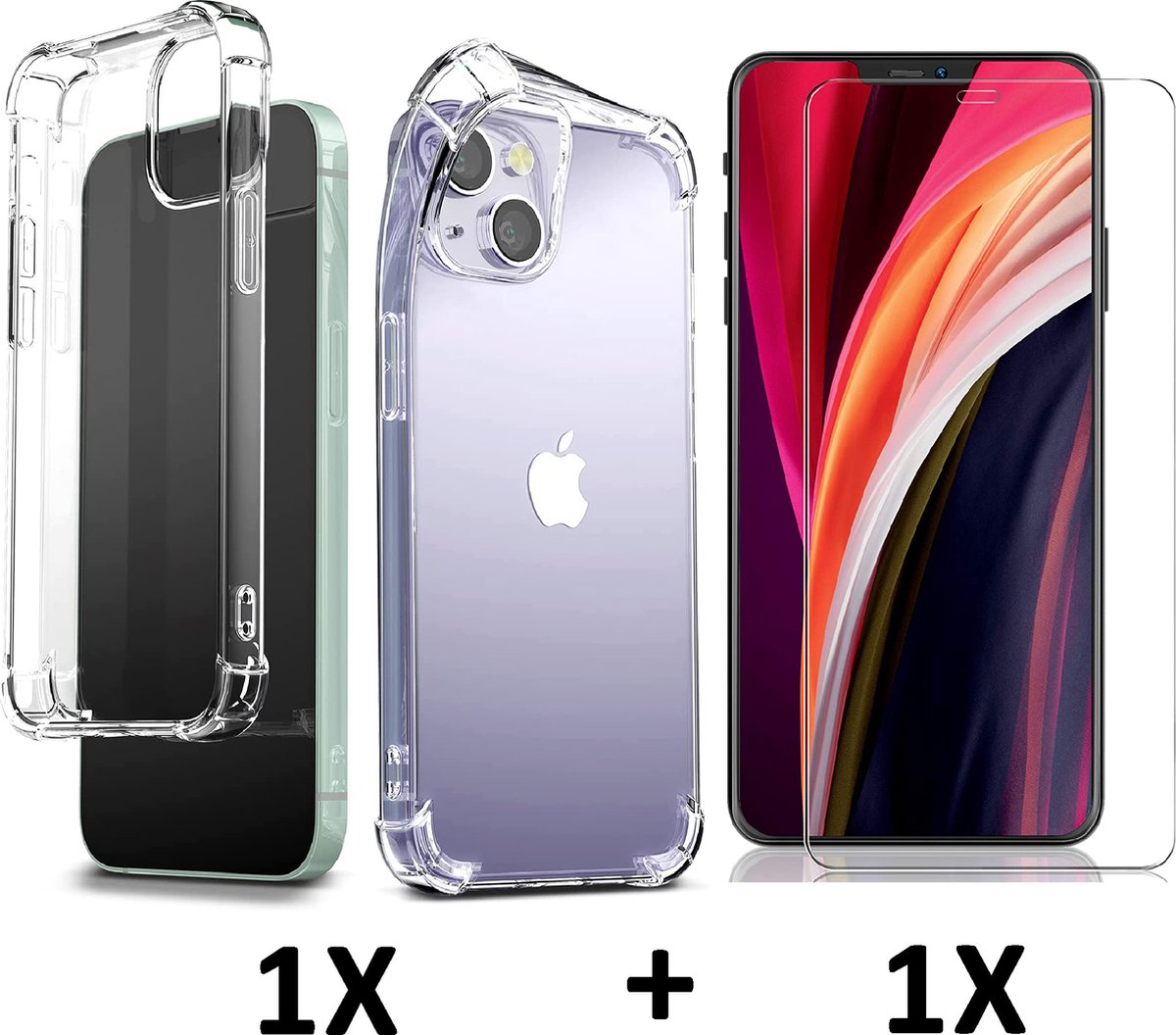 Casemania Hoesje Geschikt voor Apple iPhone 14 - Transparant / Glazen Screenprotector - Extra Stevig Anti-Shock Hybrid Back Cover
