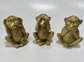 Gouden "horen, zien en zwijgen" aapjes set van 3