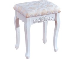 Furnibella - Poef Kruk voor Make-Up Kaptafel Stoel Comfortabele Barokke Stijl Wit