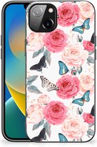 Telefoontas iPhone 14 Plus Smartphone Hoesje met Zwarte rand Butterfly Roses