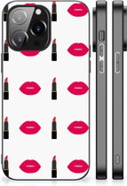 Silicone Hoesje iPhone 14 Pro Max Telefoon Hoesje met Zwarte rand Lipstick Kiss