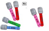 6x Opblaasbare microfoon 24 cm assortie - Opblaas muziek mic geluid festival feestje thema party feest fun