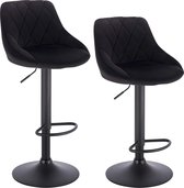 Furnibella - Zwart Barkrukken Set van 2, 360°Draaistoel Verstelbare Barstoelen in Fluweel en Metaal met Rugleuning,BH219sz-2