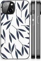 Back Case Siliconen Hoesje met Foto Geschikt voor Apple iPhone 14 Smartphone Hoesje met Zwarte rand Leaves Blue