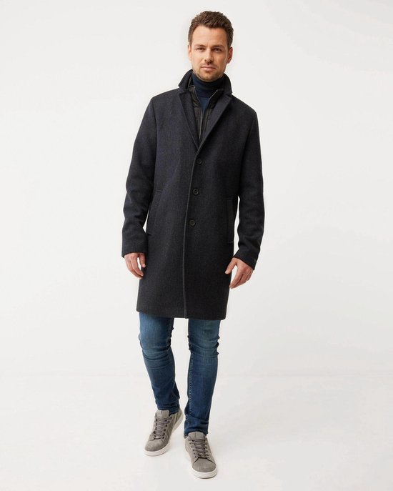 Mexx Overcoat With Check Pattern - Zwart - Mannen - Outerwear