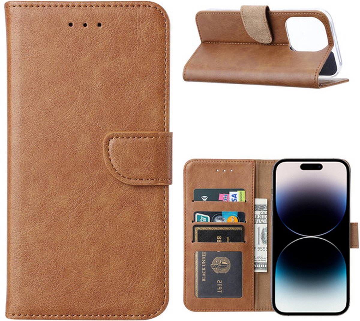 iPhone 14 Pro hoesje bookcase hoes - Arara book case hoesje voor iPhone 14 Pro - Bruin