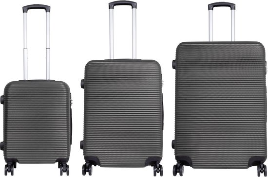Kofferset 3 delig - Reiskoffers met TSA slot en op wielen - Malaga - Antraciet - Travelsuitcase