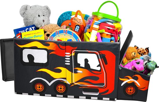 KAP - Groot formaat - Speelgoedkist voor jongens - Toy Chest - Interactieve verlichte speelgoeddoos - Decoratieve Racing Truck opslagdoos - XL speelgoed opslag - Opvouwbare opbergdoos / organizer - Flip-top deksel