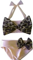 Maat 62 Bikini zwemkleding Beige Beige dierenprint badkleding voor baby en kind zwem kleding met panterprint strik