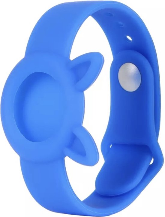 Premium Siliconen Armband met Oortjes geschikt voor Apple AirTag voor Kinderen Blauw | AirTag-sleutelhanger Hoesje Kind | Polsband GPS Horloge Kind | Tracker Houder Armband | Trackers Band | Peuter | AirTag Polsband | GPS Horloge Senioren