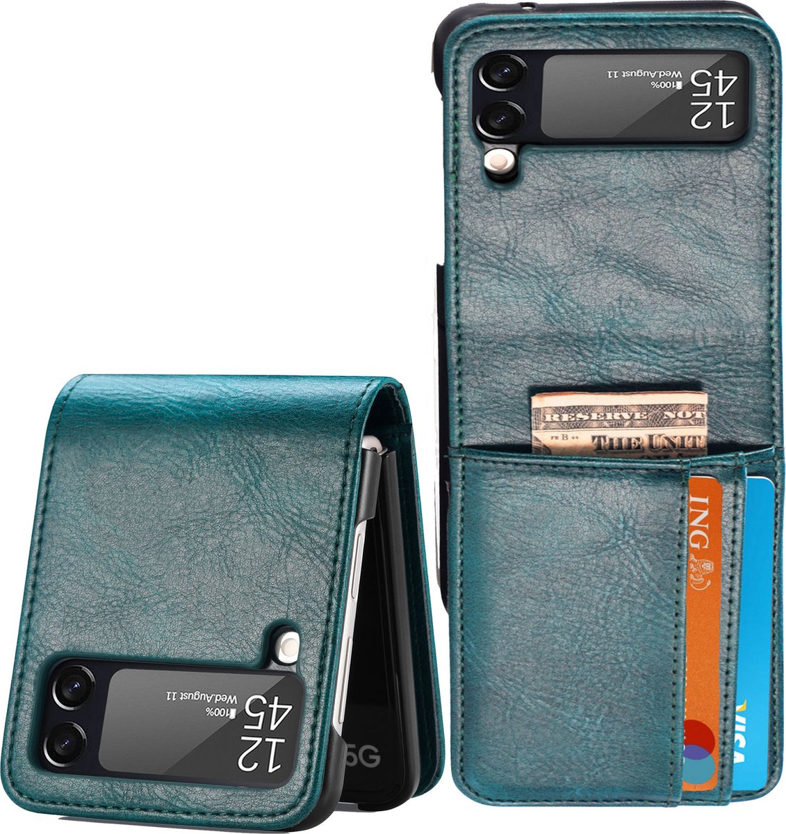 Samsung Galaxy Z Flip 4 Book Case Hoesje - Flip Hoes Cover - Portemonnee Rustic Turquoise