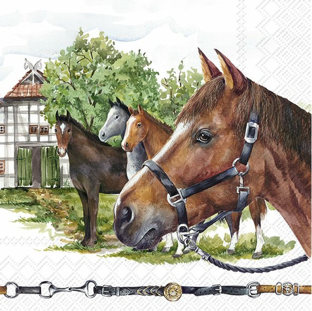 IHR tafel servetten - Paarden print - 20x stuks - 3-laags - 33 x 33 cm - papier - dieren