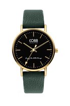CO88 Collection 8CW-10108 Horloge - Dames - Groen - Leren Band - tot 20 cm Polsmaat - 36 mm Doorsnee - Goudkleurig