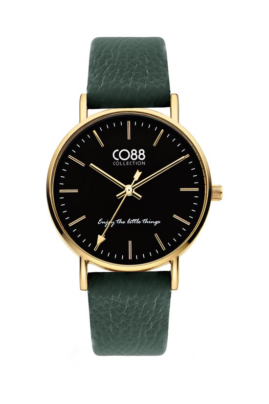 CO88 Collection 8CW-10108 Montre - Femme - Vert - Bracelet Cuir - Jusqu'à 20 cm Tour de Poignet - 36 mm Diamètre - Doré
