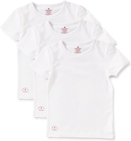 Little Label T shirt korte mouwen Meisjes - wit - 3-pack - 3 Stuks Wit T shirt - Zachte BIO Katoen