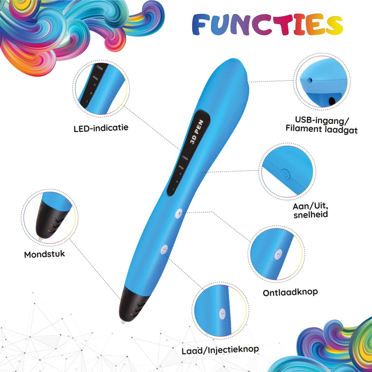3D Pen Starterspakket - Melify 3D Pen Blauw - Knutselen Jongens - 3D Pen  Vullingen -... | bol.com