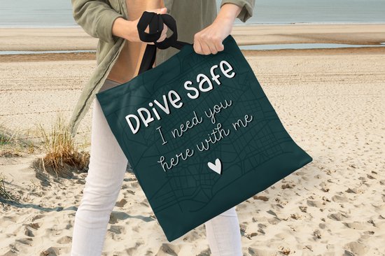MuchoWow® Sac à bandoulière - Sac de plage - Big Shopper - Sac de courses - Citations - Dictons - Drive prudemment J'ai besoin de toi ici avec moi - Voiture - 45x45 cm - Sac en coton