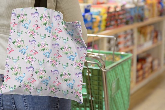 Sac bandoulière - Sac de plage - Shopper Kids Room - Dinosaurus - Arrangements floraux - 45x45 cm - Sac en coton