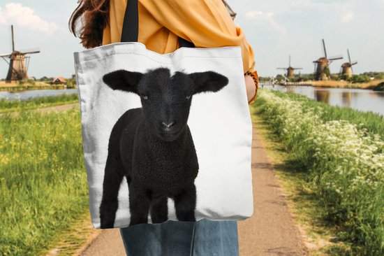 Sac bandoulière - Sac de plage - Shopper Bel agneau noir sur fond blanc - 40x40 cm - Sac en coton