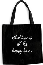 MuchoWow® Schoudertas - Strandtas - Big Shopper - Boodschappentas - Quotes - What time is it? It's happy hour - Eten - Spreuken - 40x40 cm - Katoenen tas