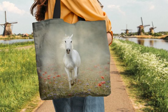 Sac bandoulière - Sac de plage - Shopper Cheval - Tissu - Fleurs - 45x45 cm - Sac coton