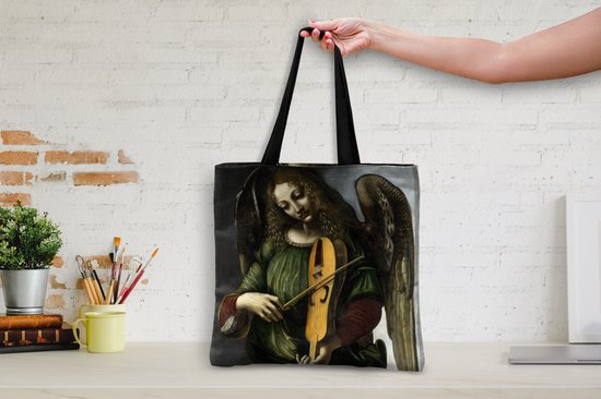 MuchoWow® Schoudertas - Strandtas - Big Shopper - Boodschappentas - An angel in green with a vielle - Leonardo da Vinci - 45x45 cm - Katoenen tas