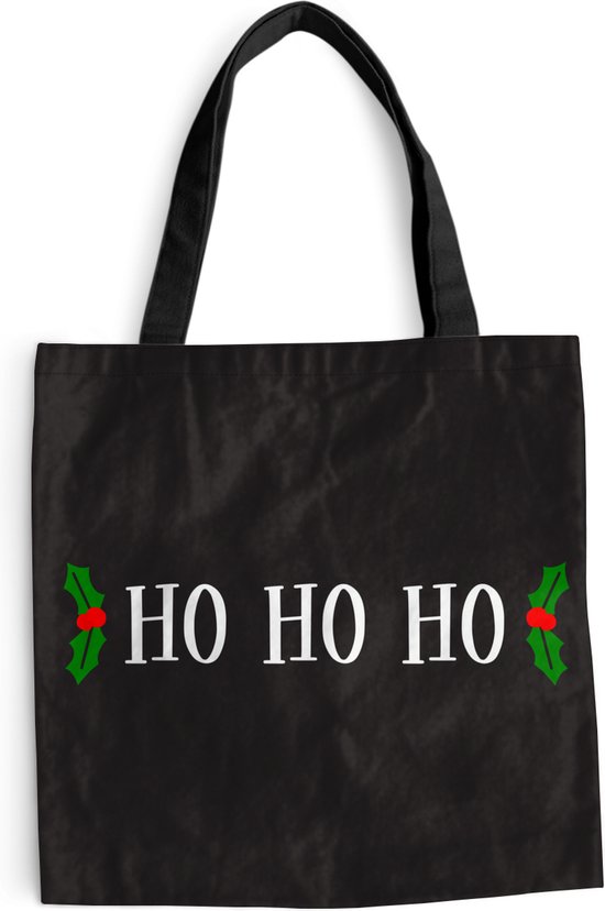 Sac bandoulière - Sac de plage - Citation de Noël Shopper Ho ho ho sur fond noir - 45x45 cm - Sac en coton