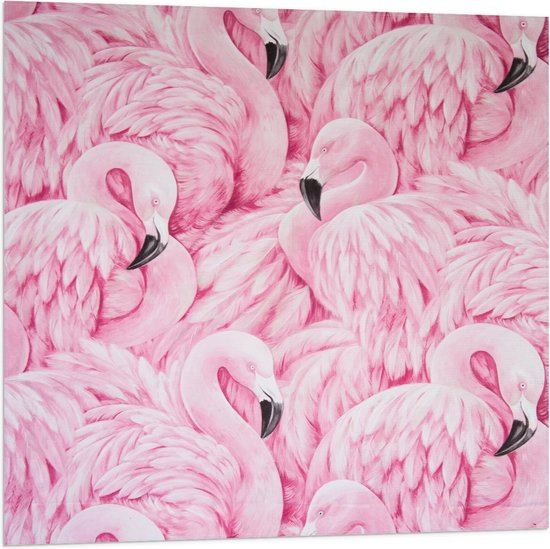 WallClassics - Vlag - Getekende Roze Flamingos - 80x80 cm Foto op Polyester Vlag