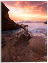 WallClassics - PVC Schuimplaat- Roze Lucht boven Grote Golven - 30x40 cm Foto op PVC Schuimplaat