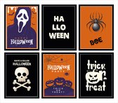 Halloween Decoratie - 6 Enge Posters - Halloween Versiering Pompoen - A4