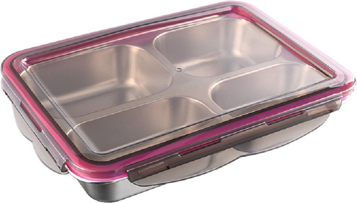 LuxeBass 4-vakken Lunchbox Lunchtrommel | Luchtdicht Lekvrij Nestbaar | Magnetron- en Vaatwasserbestendig - LB602